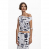 Dámské triko DESIGUAL 25WWTK10 1000 TS BREAKING NEWS 1000 WHITE velikost S
