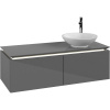 VILLEROY & BOCH Legato závesná skrinka pod umývadlo na dosku (umývadlo vpravo), 2 zásuvky, s LED osvetlením, 1200 x 500 x 380 mm, Glossy Grey, B581L0FP