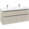 VILLEROY & BOCH Subway 3.0 závesná skrinka pod dvojumývadlo, 4 zásuvky, s LED osvetlením, 1272 x 478 x 429 mm, Cashmere Grey, C568L1VN