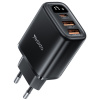 Yesido - Wall Charger (YC67) - with Digital Display, Quick Charge, for Phone, Tablet, 3in1, 2x USB, Type-C, 17W - Black