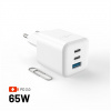 FIXED GaN Mini Sieťová nabíjačka s 2xUSB-C a USB výstupom a podporou PD, 65W, biela FIXCG65M-2C1A-WH Fixed