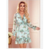 Numoco 421-2 Šifónové šaty s volánikmi a širokou gumičkou - kvety na zelenom pozadí