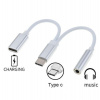 PremiumCord Převodník USB-C na audio konektor jack 3,5mm female + USB typ C konektor pro nabíjení (ku31zvuk02)
