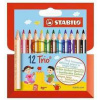 Trojhranné pastelky STABILO Trio silná krátka - 12 ks sada