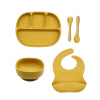 Malý Ježko Silikónový jedálenský set pre deti 5-dielny KLASIKA - Mustard Yellow Vyberte si príbor: Drevený príbor MINI, Vyberte si misku: CLASSIC