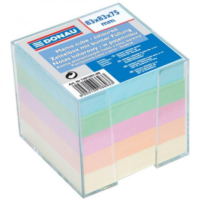 Bloček kocka nelepená 83x83x75mm pastelové farby číra škatuľka DONAU