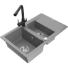Mexen Gaspar žulový drezy 1,5-komorový s odkvapkávacou plochou a kuchynskou batériou Duero, sivý - 6507-71-671600-70