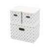HomeLife Úložný box s vekom 3 ks biela kvietky X3810-B