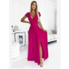 Numoco 411-5 CRYSTAL trblietavé dlhé šaty s výstrihom - fuchsiové