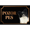 Malý kontinentálny španiel Papillon - Kovová tabuľka POZOR PES