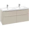 VILLEROY & BOCH Subway 3.0 závesná skrinka pod dvojumývadlo, 4 zásuvky, s LED osvetlením, 1272 x 478 x 429 mm, Cashmere Grey, C568L2VN