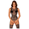 Obsessive Bodystocking F239 s kvetinovým vzorom Čierna