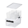 Úložný box, plastový, čierne úchytky, 6 priehradiek, SMARTSTORE Classic 15, priehľadný