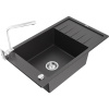 Mexen Elias 1-komorový žulový drez s odkvapkávačom a kuchynskou batériou Rita, čierny škvrnitý - 6511-76-670300-00