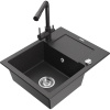 Mexen Enzo granitový drez 1-komorový s odkvapkávačom a kuchynskou batériou Duero, čierny bodkovaný - 6506-76-671600-76