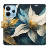 Flip pouzdro iSaprio na mobil Xiaomi Redmi Note 14 4G - Gold Flowers s kapsičkami na karty (Knížkové flipové pouzdro iSaprio pro mobil Xiaomi Redmi Note 14 4G - Gold Flowers - elegantní obal s kapsami