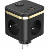 Viking síťový adaptér Y33, 3x 230 V, 1x USB-A, 2x USB-C, tlačítko ON/OFF, černá VY33B