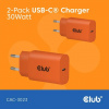 Club3D Nabíječka, USB-C, Power Delivery 15V/2A, 2-pack, oranžová CAC-3023