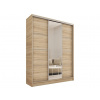 NEJBY Šatníková skriňa LITOLARIS 150 so zrkadlom, 4 šuplíky a 2 šatníkovými tyčami, dub sonoma