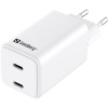 Sandberg 441-56 nabíjačka na PDA a mobilné telefóny Univerzálne Biela Vnútorný (AC Charger Dual USB-C PD65W EU)