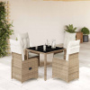 5dílný zahradní bistro set s poduškami béžový polyratan Béžová 3277097