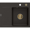 Mexen Ben, 1-komorový granitový drez 600x500x190 mm, pravý + zlatý sifón, čierna-zlatá metalíza, 6523605000-75-G