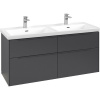 VILLEROY & BOCH Subway 3.0 závesná skrinka pod dvojumývadlo, 4 zásuvky, s LED osvetlením, 1272 x 478 x 429 mm, Graphite, C568L2VR