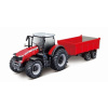 Bburago 10cm Farm Traktor na setrvačník s vlečkou na dřevo Massey Ferguson 8740S