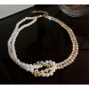 B-TOP Dvojvrstvový prepletaný choker náhrdelník s perlami - pozlátený