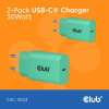 Club3D Nabíječka, USB-C, Power Delivery 15V/2A, 2-pack, zelená CAC-3024