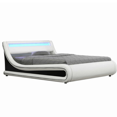 Manželská posteľ s RGB LED osvetlením, biela/čierna, MANILA NEW Rozmer: 160x200 cm