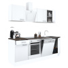 Kuchynská linka Yorki 220 s bielym korpusom, bielym čelom s hodvábne lesklým povrchom a spodným prvkom rúry