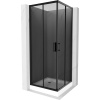 Mexen Rio, štvorcový sprchovací kút s posuvnými dverami 80(dvere) x 80(dvere) x 190 cm, 6mm šedé sklo, čierny profil + biela sprchová vanička RIO, 860-080-080-70-40-4510