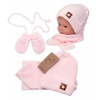 Baby Nellys Pletená čiapka so šálom a rukavičky 3v1, STAR - sv. růžová, 68/74