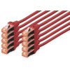 Digitus DK-1644-030-R-10 RJ45 sieťové káble, prepojovacie káble CAT 6 S/FTP 3.00 m červená fóliové tienenie, kompletné tienenie, tienený, bez halogénov,; DK-1644-030-R-10