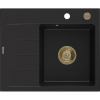 Mexen Ben, 1-komorový granitový drez 600x500x190 mm, pravý + zlatý sifón, čierna, 6523605000-77-G