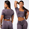 NEBBIA - Tvarujúci bezšvový crop top FLOW SEAMLESS 499 (dark grey) - XS