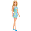 Mattel Barbie v fialových šatách s kvetmi – Blondínka v modrých šatách (HGM59)