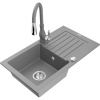 Mexen Pablo, granitový drez 752x436x161 mm, 1-komorový a drezová batéria Savita, šedá, 6510-71-672601-71