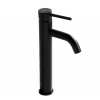 Vysoká umývadlová vodovodná batéria s dlhým mierne ohnutým výtokom, čierna