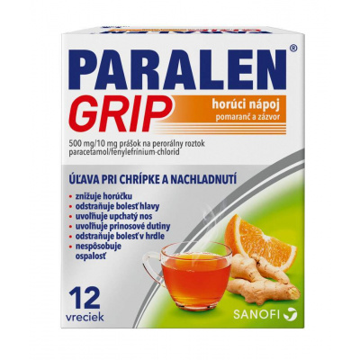 Paralen Grip horúci nápoj pomaranč a zázvor 500 mg/10 mg plo.por.12 x 500 mg/10 mg