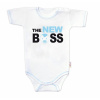 Body krátky rukáv s vtipným textom Baby Nellys, The New Boss, veľ. 62, chalan 80 (9-12m)
