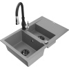 Mexen Gaspar žulový kuchynský drez 1,5-komorový s odkvapkávačom a kuchynskou batériou Savita, sivý - 6507-71-672601-70-B