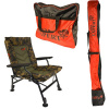 CARP EXPERT COMFORT CAMO KŘESLO S POUZDREM NA PRUTY A TAŠKOU NA SAKY