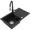 Mexen Pablo, granitový drez 752x436x161 mm, 1-komorový a drezová batéria Savita, čierna, 6510-77-672601-70