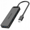 USB Hub Vention Type-C to 4-Port USB 3.0 Hub with Power Supply Black 0.15M ABS Type (TGKBB)