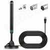 SILNÁ KOVOVÁ FM ANTÉNA SO ZOSILŇOVAČOM + 4x KONEKTORY PRE RÁDIO, VEŽU ATĎ.