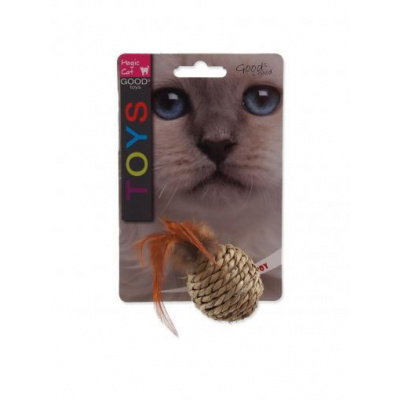 Magic Cat Hračka míček mořská tráva s pírky 9 cm