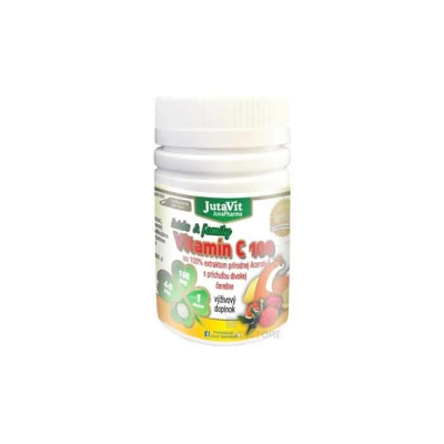 JutaVit Vitamín C 100 mg kids & family tbl s extraktom Aceroly, s príchuťou čerešne 1x60 ks
