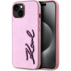 Karl Lagerfeld Wrinkled PU Signature Logo Zadní Kryt pro iPhone 15 Pink KLHCP15SPFMFBKMP